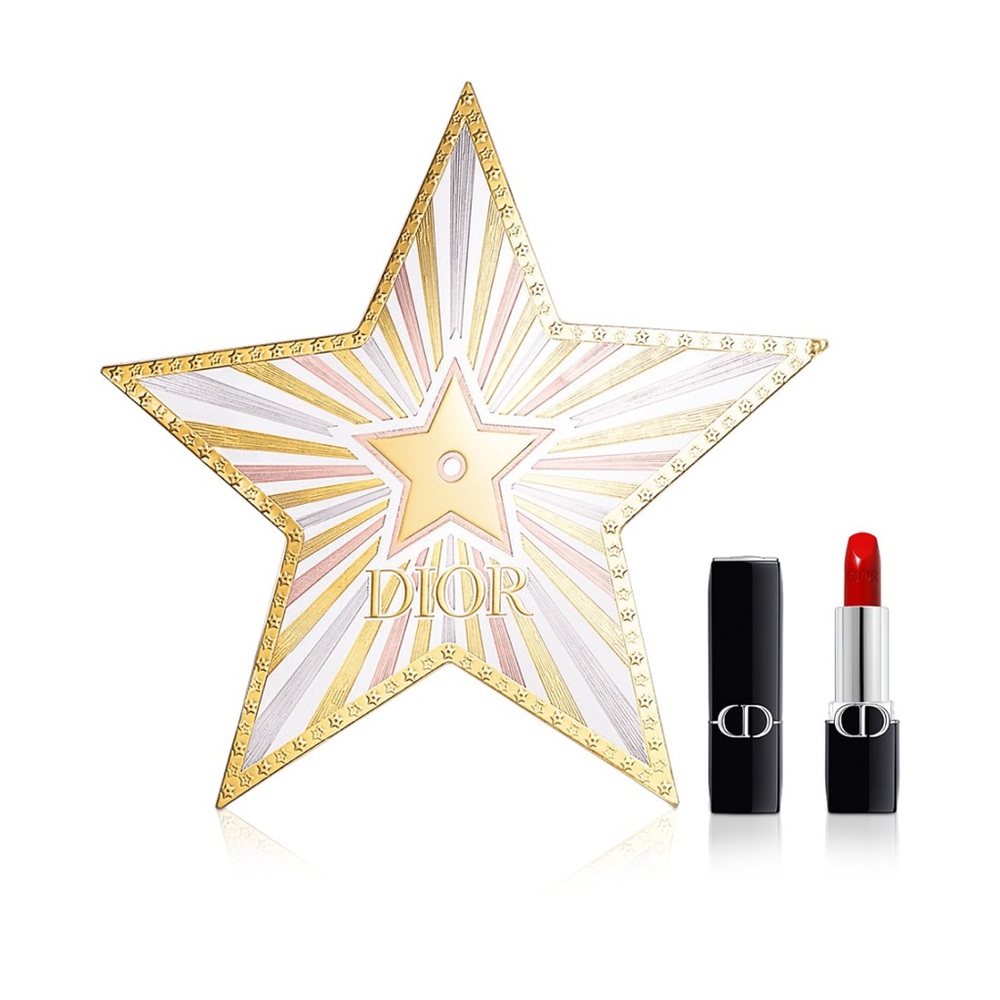 Rouge Dior Lipstick 999 Velvet Deluxe Mini (0.1 oz.) and a Holiday Ornament